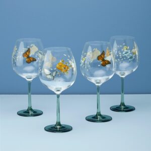 Floral Balloon Wine Glasses - Set of 4