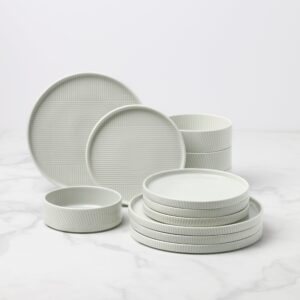 Vapor Gray Stackable Porcelain Dinnerware Set, 12-Piece