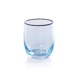 Aqua Swirl Glass Bowl with Navy Rim
