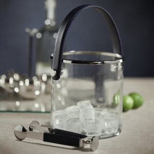 Glass Ice Bucket with Nickel and Leather Handle