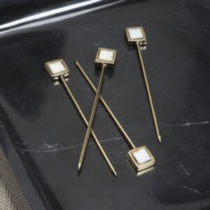 Gold Cocktail Picks with Mother of Pearl Accent Set of 4